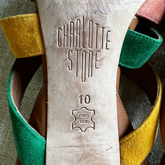 Anthropologie Charlotte Stone Olivia Color Block Leather Suede Sandals - Picture 9 of 15